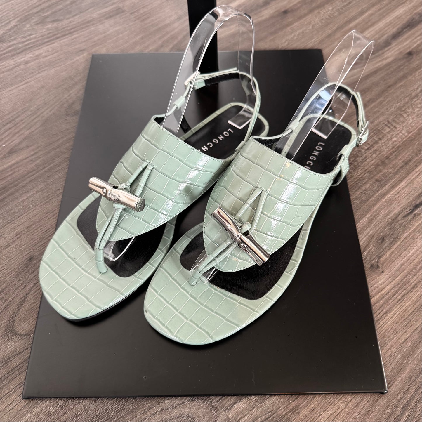 Longchamp Shield Croc Embossed Sandal