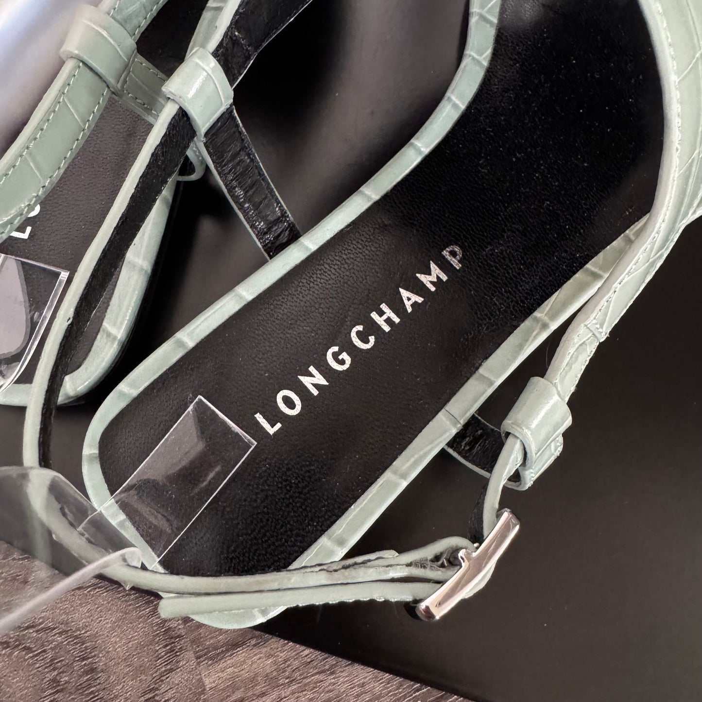 Longchamp Shield Croc Embossed Sandal
