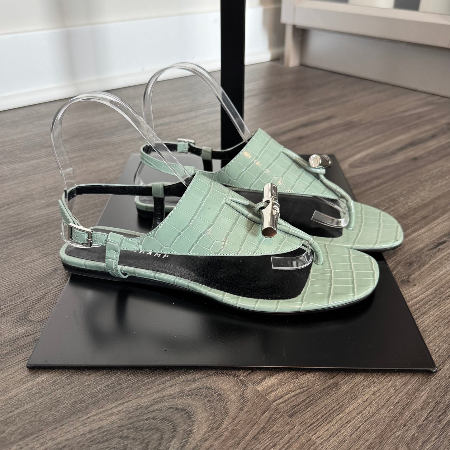 Longchamp Shield Croc Embossed Sandal