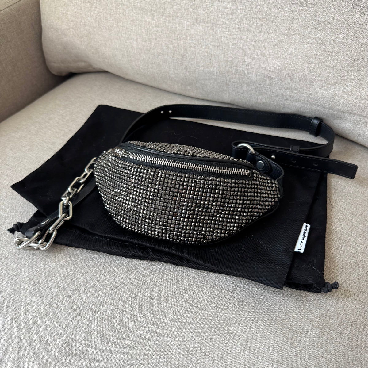 aelxander wang mini attica leather crossbody backpack color Alexander Wang Rhinestone Belt Bag – The Closet New York