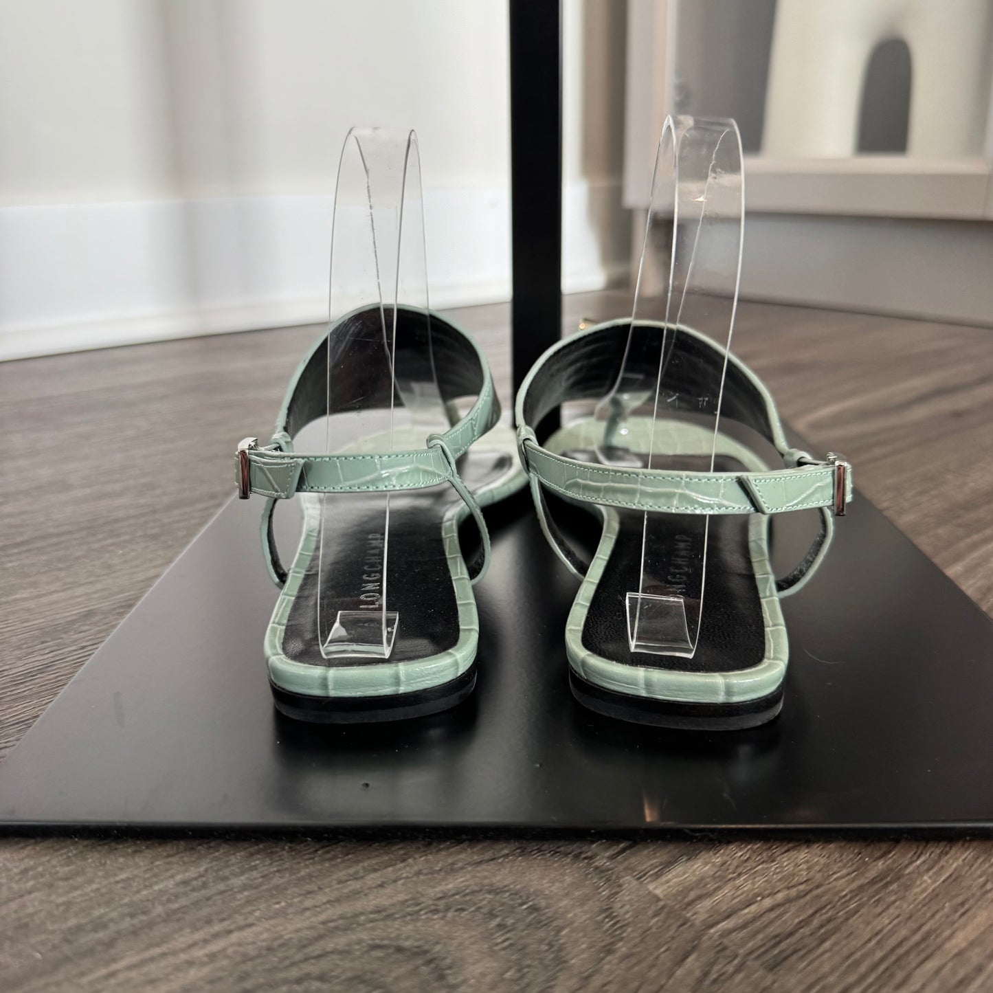 Longchamp Shield Croc Embossed Sandal