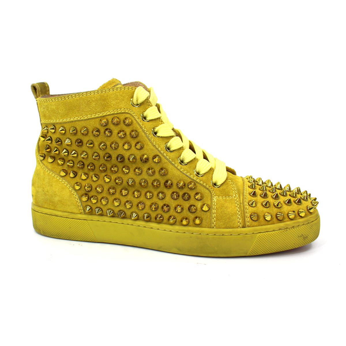 Christian Louboutin Louis Yellow Suede Gold Spike High Top