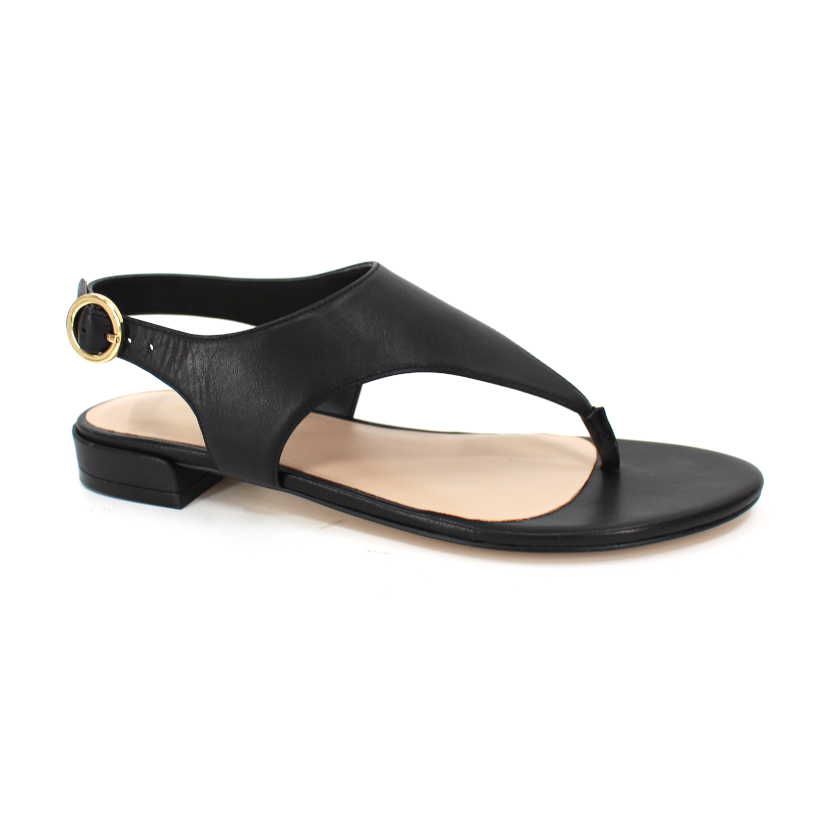 Stuart Weitzman Santorini Black Leather Flat Thong Sandals The