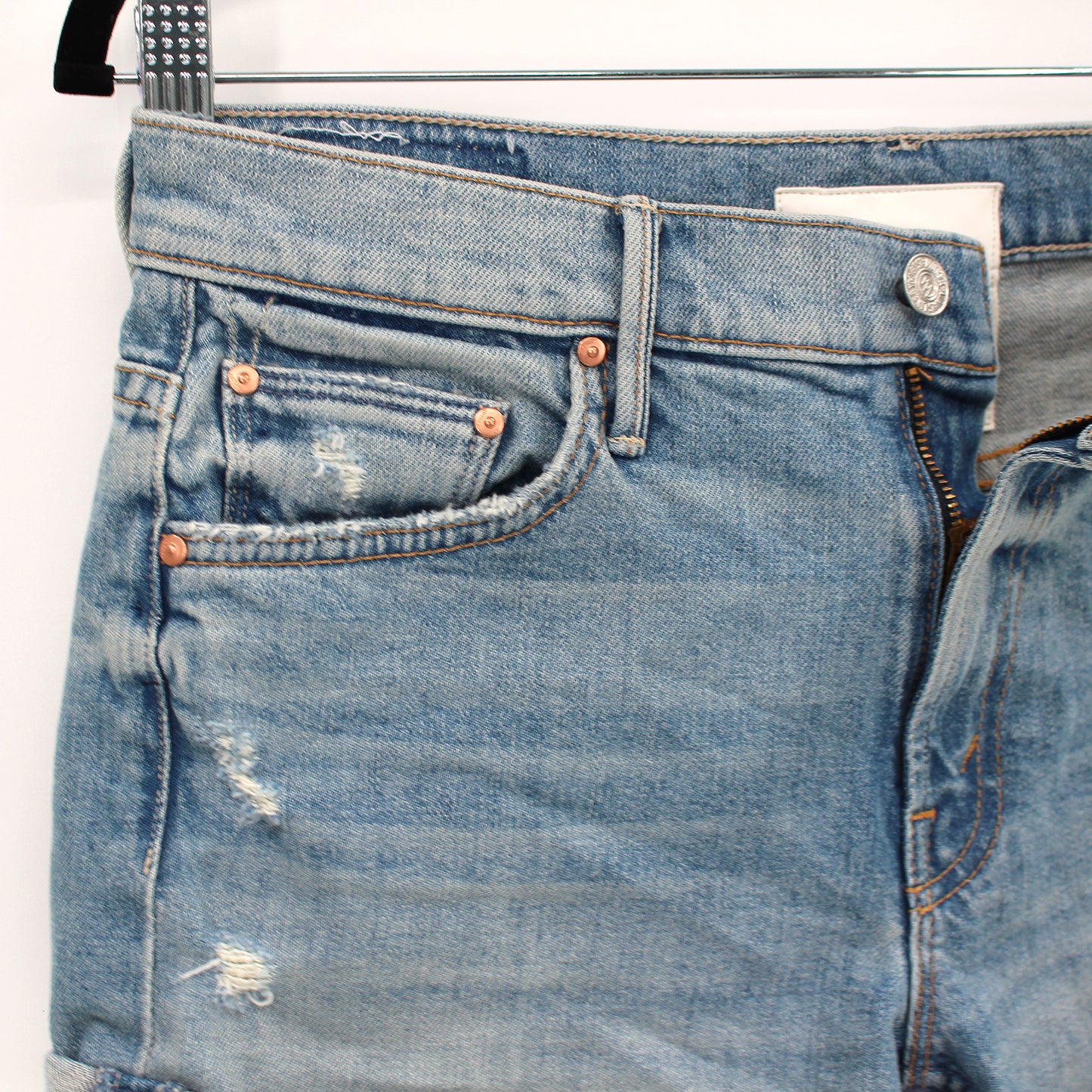 Mother Teaser Donut Roll Denim Shorts