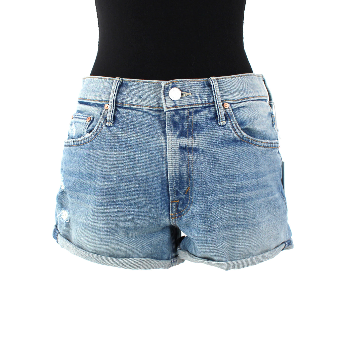 Mother Teaser Donut Roll Denim Shorts