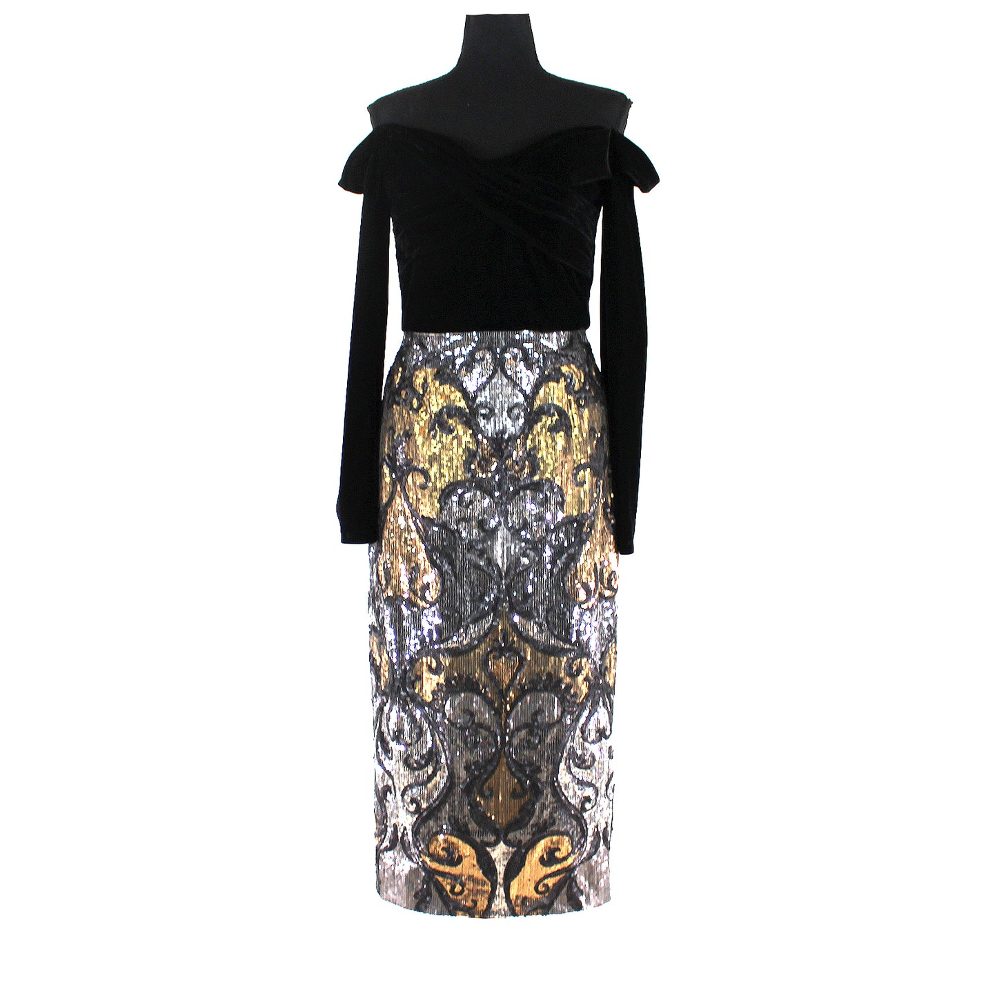 Marchesa Notte Velvet Sequin Dress