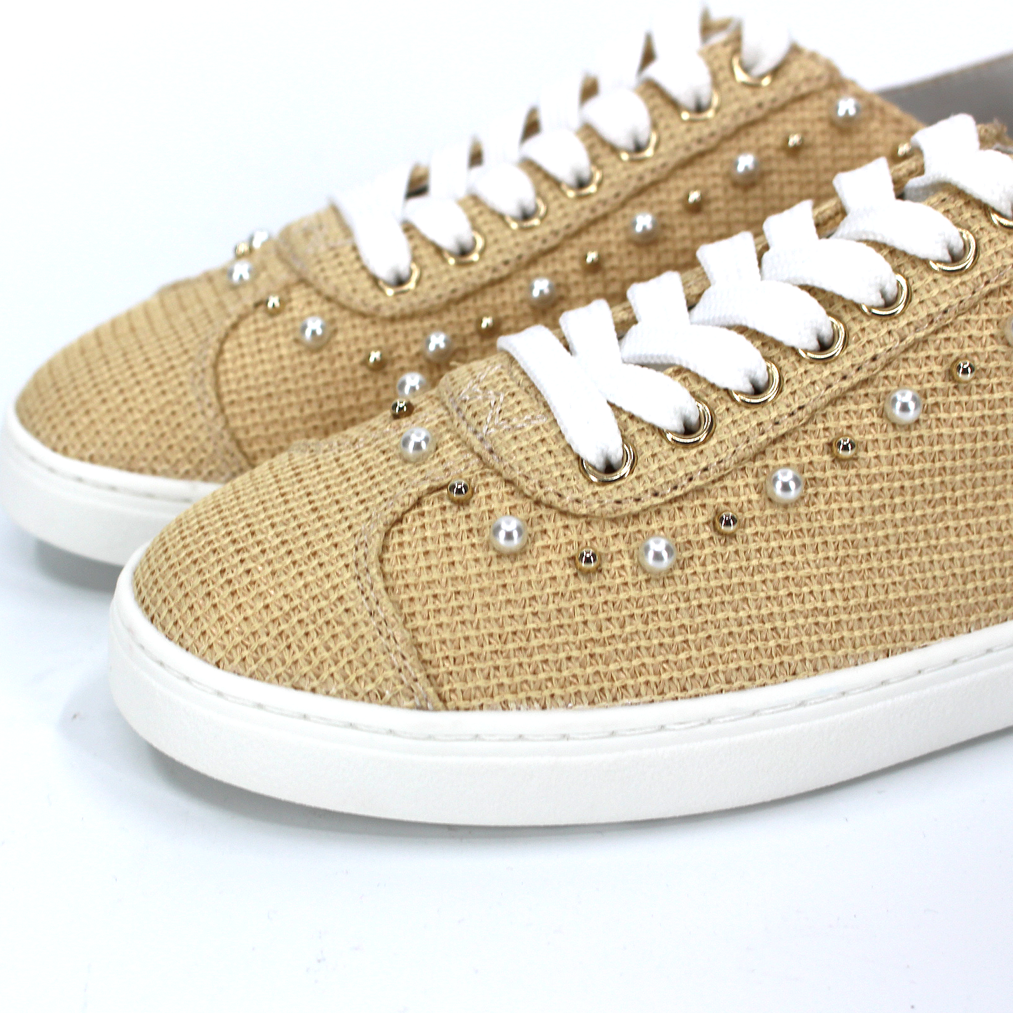 Stuart Weitzman Straw Studded Sneakers