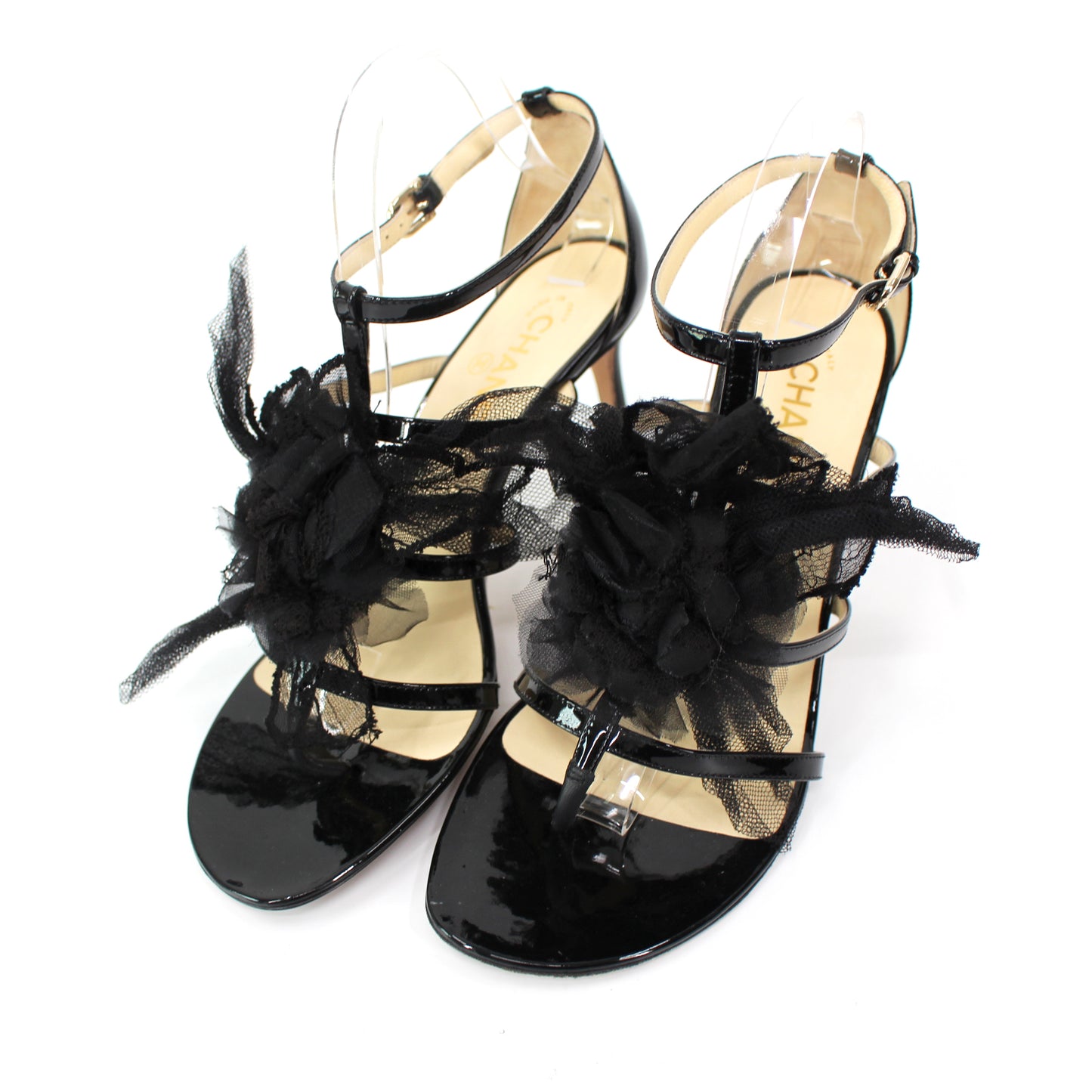 Chanel Camellia Mesh Heeled Sandals