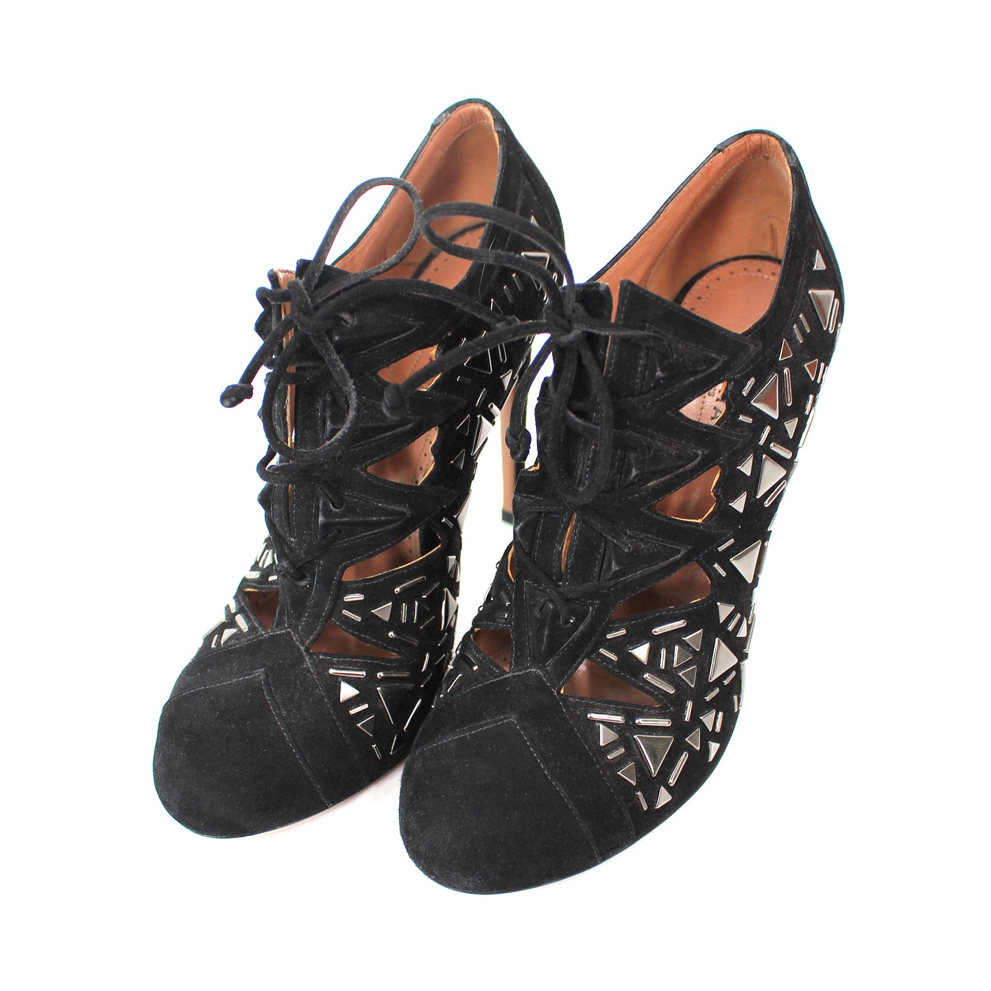 Alaia Suede Laser Cut Heeled Booties