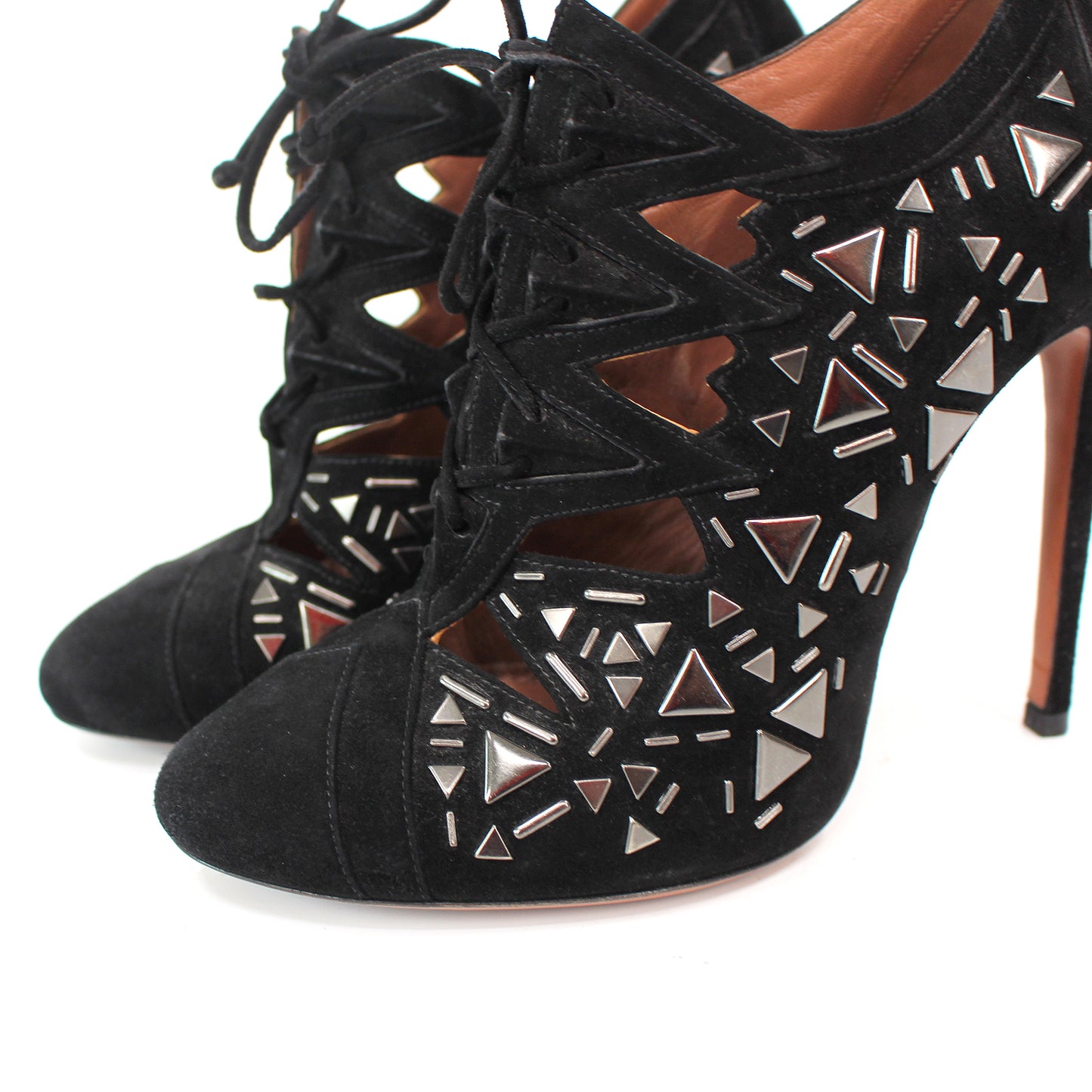 Alaia Suede Laser Cut Heeled Booties