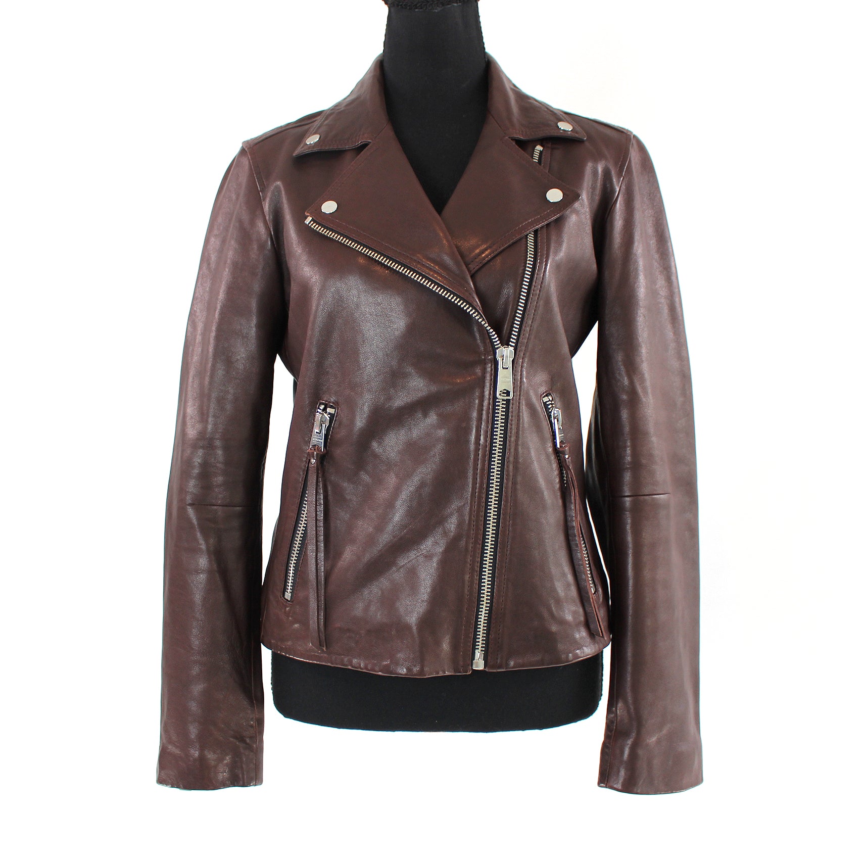 All Saints Dalby Oxblood Brown Leather Zip-Up Biker Jacket – The Closet New  York