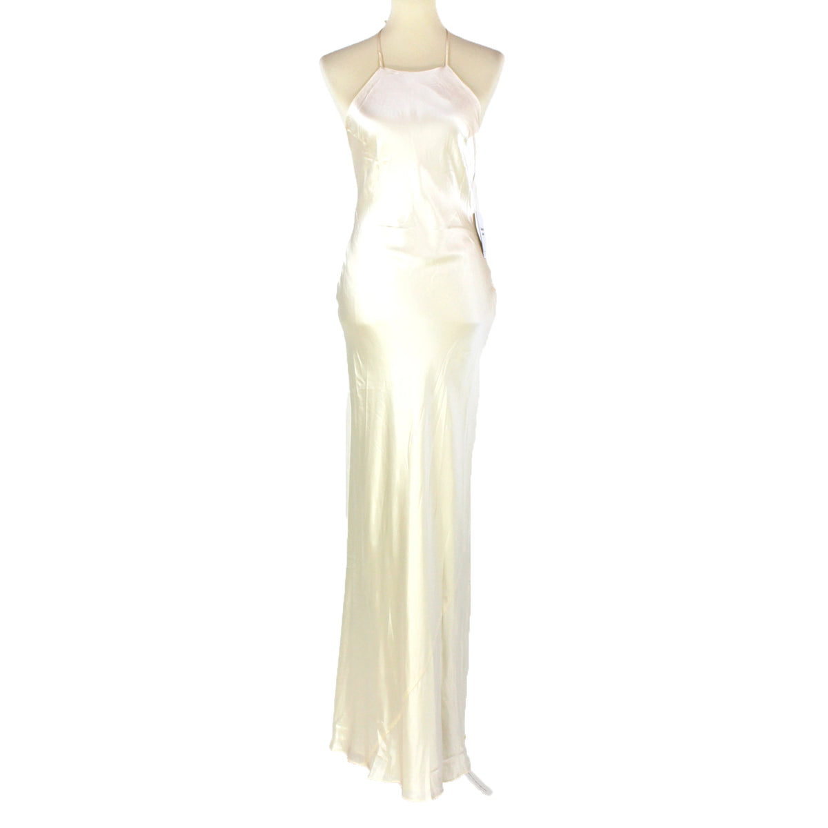 jeany silk dress Reformation Jeany Silk Fior Di Latte Halter Satin Maxi Dress – The Closet New York