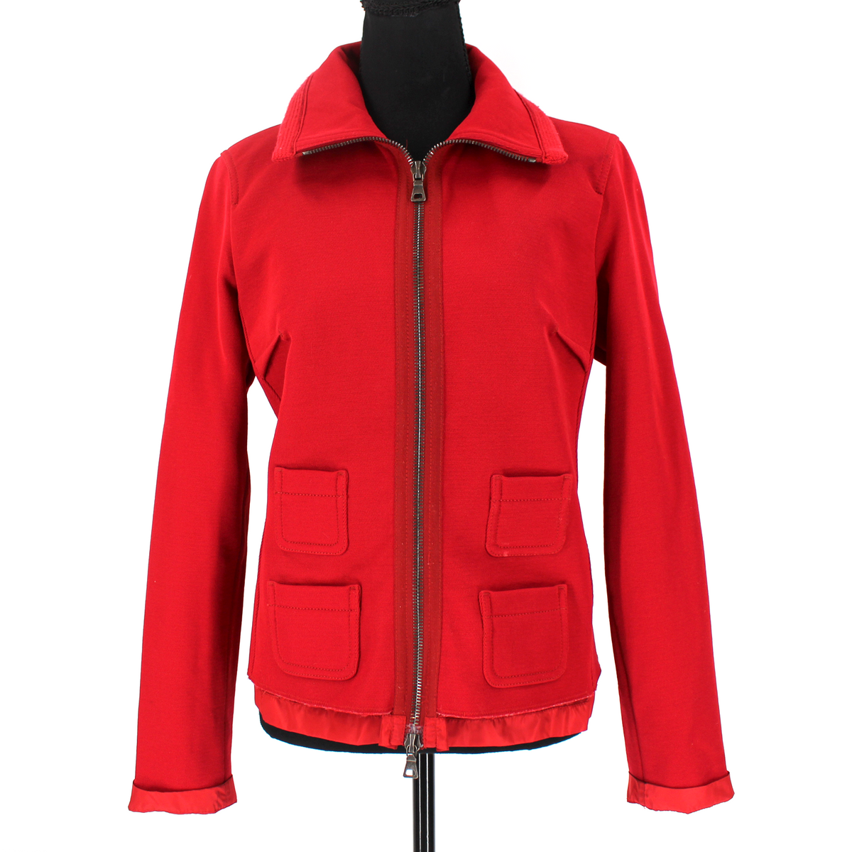 トップス PRADA SPORT zip design nylon foodie PRADA Sport Red Fleece Lined Nylon Trim Collared Zip Up