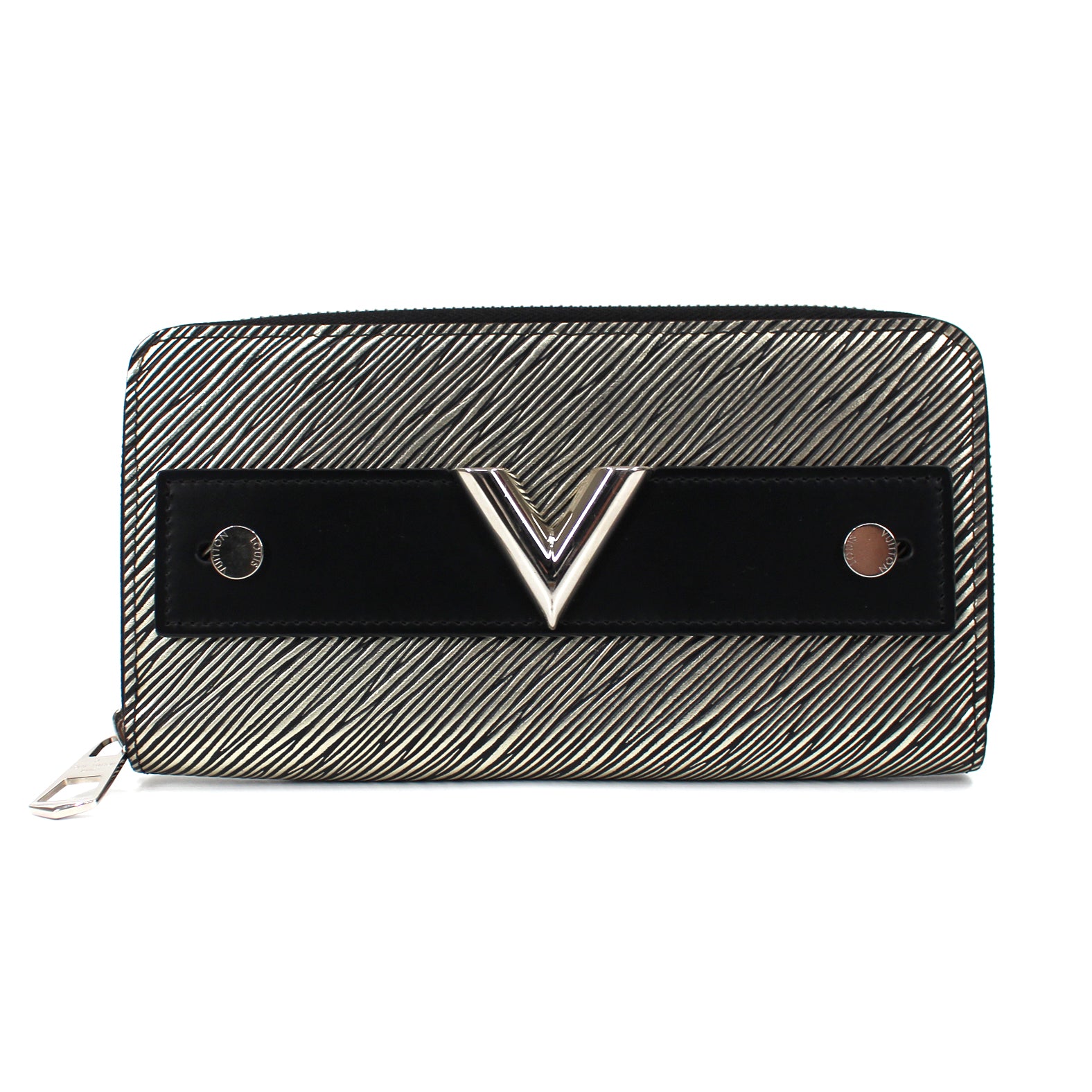 Louis Vuitton Zippy Wallet Limited Edition V Epi Leather Silver Logo – The  Closet New York