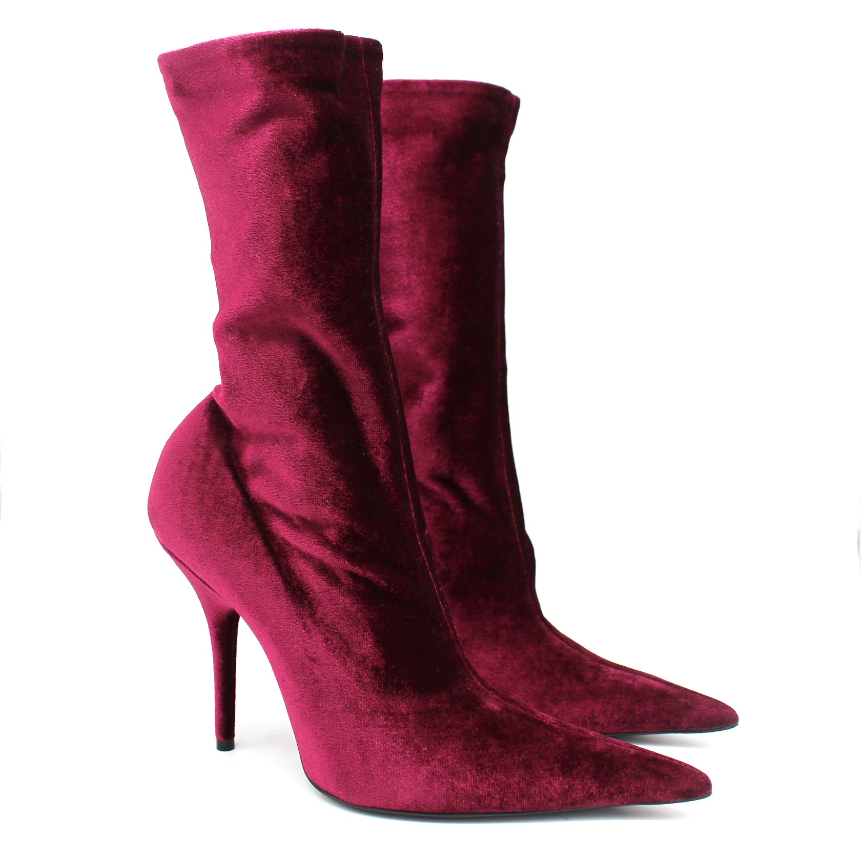 Balenciaga Velvet Purple Pointed Toe Heel Sock Bootie – The Closet New York