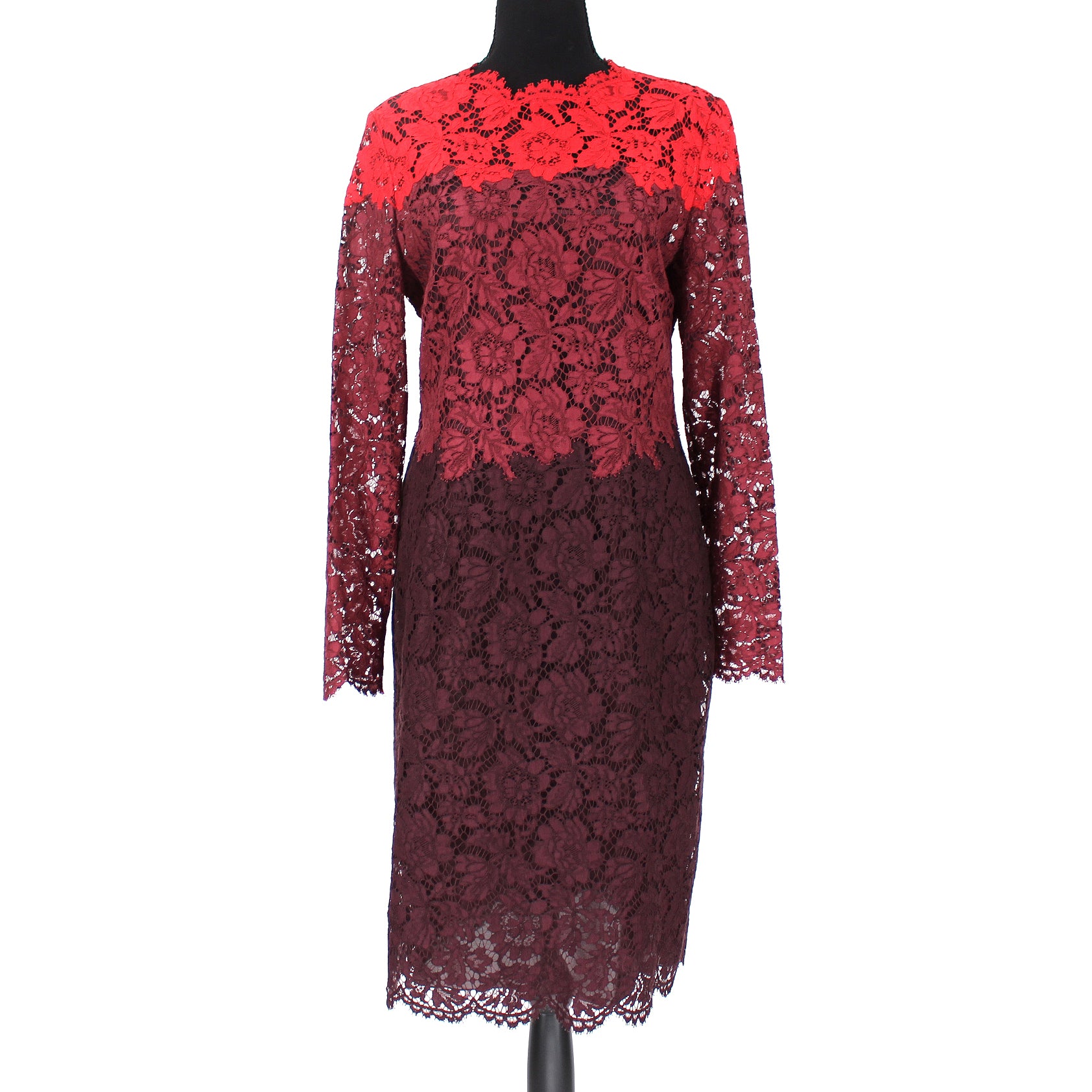 Colorblock Floral Lace Red Burgundy Long Sleeve Mini Dress – The Closet New York