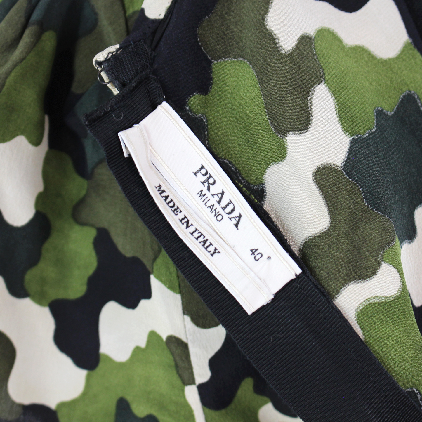 Prada Silk Camouflage Belted Dress
