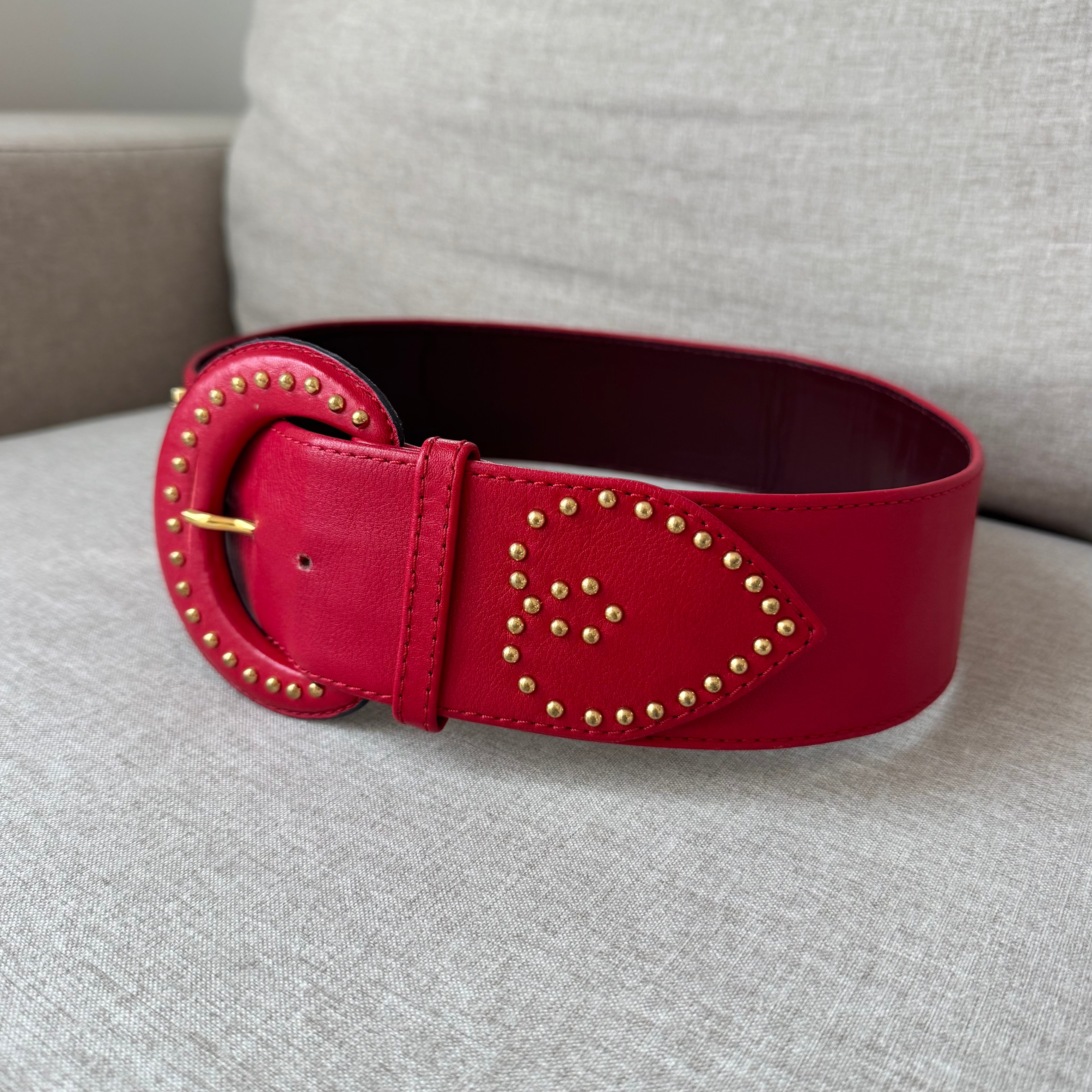 Saint Laurent Dバックル python belt red エディ期 Yves Saint Laurent Red Leather Belt With Gold-Tone Logo Buckle