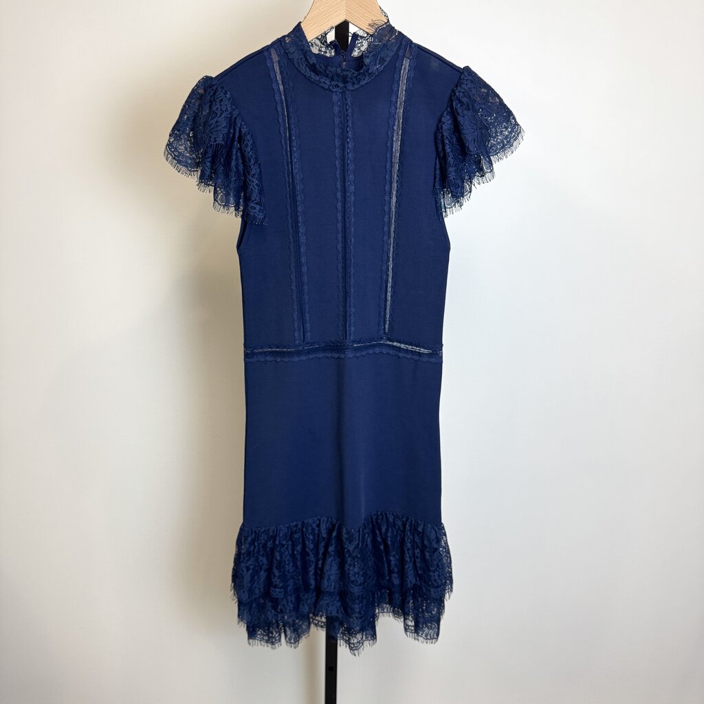 ALICE + OLIVIA Navy Lace Trim Dress