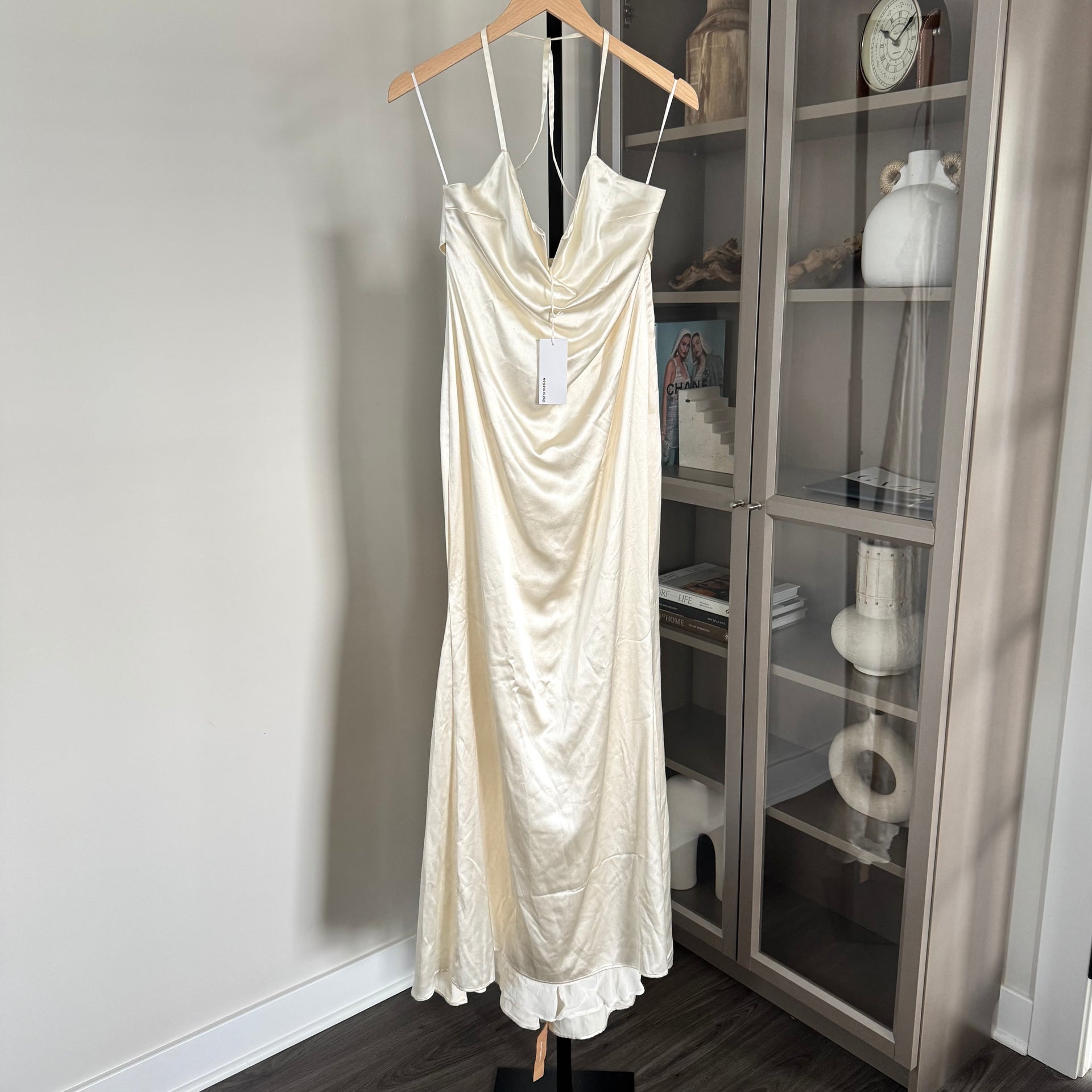 reformation silk maxi dress Reformation Ronda Praline Silk Charmeuse Maxi Dress The Closet New York
