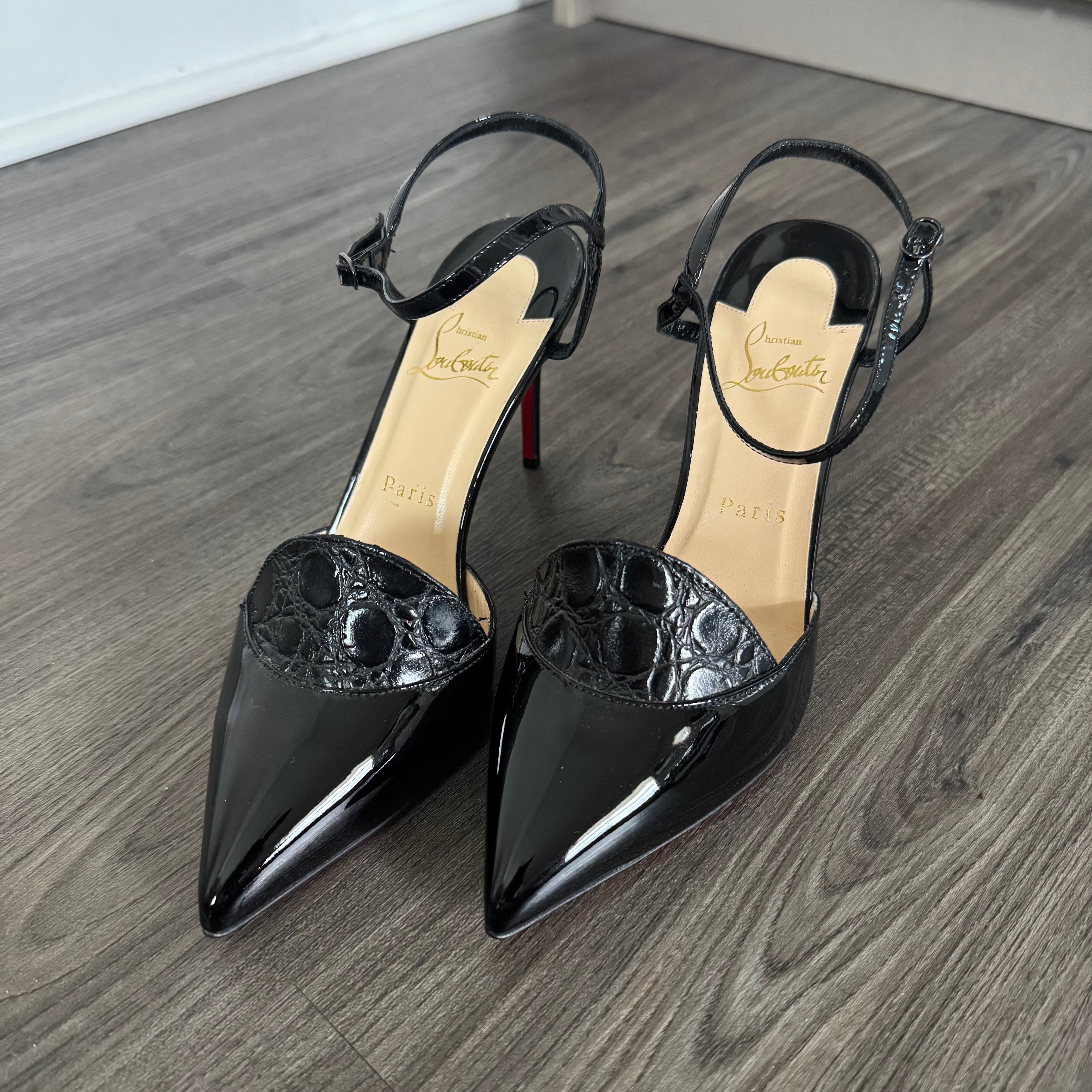 m*3様 極美品 クリスチャンルブタン rivierina 85 patent Christian Louboutin Rivierina 85 Heels – The Closet New York