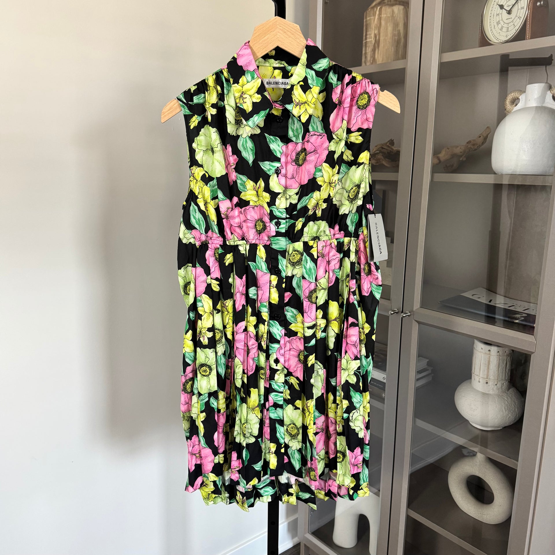 open lace back dress Balenciaga Pleated Floral Mini Dress – The Closet New York