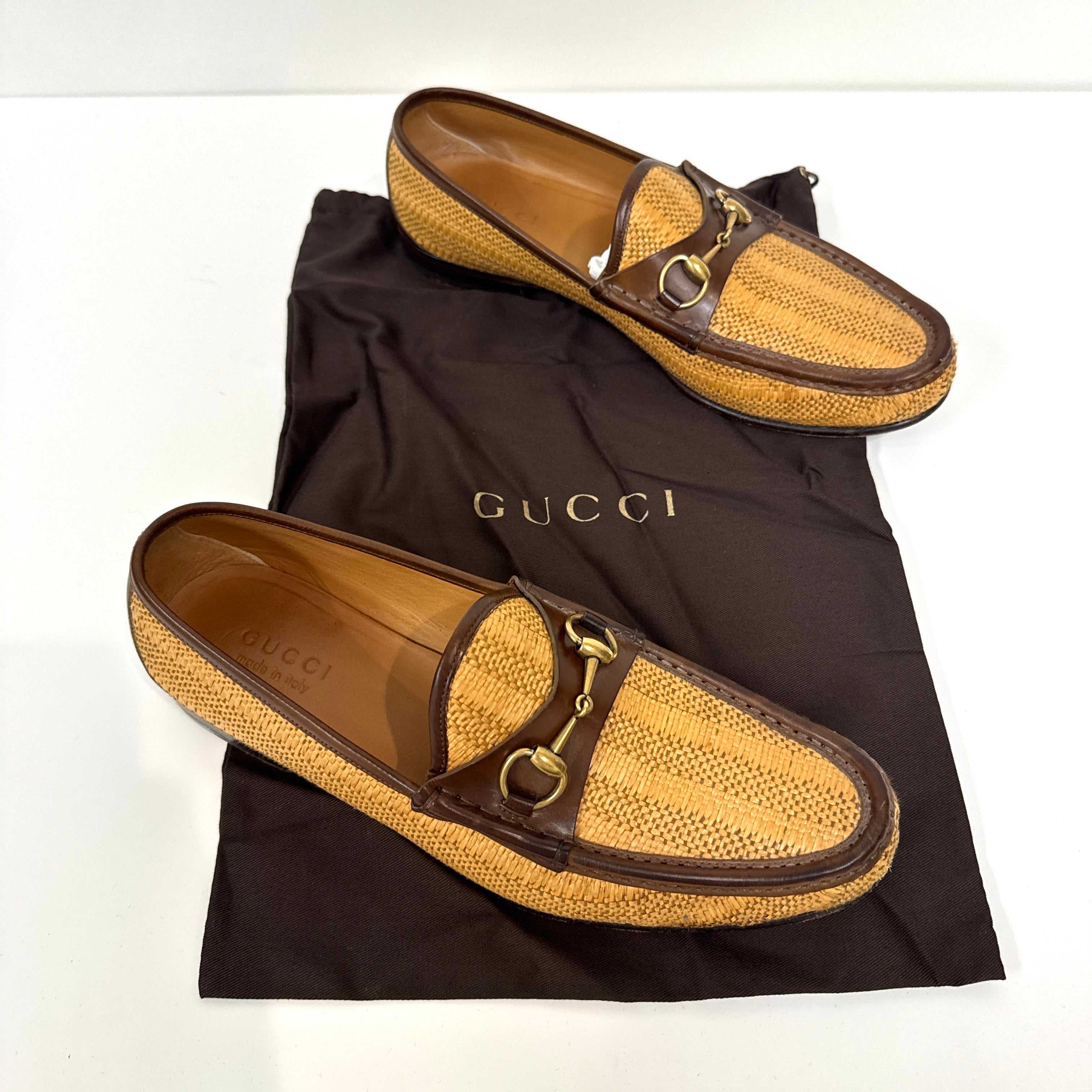 GUCCIゴールドタッセルローファー351/2 Gucci Horsebit Raffia Loafer – The Closet New York