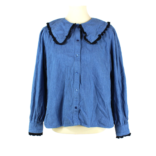 Rixo Misha Ruffle Denim Blouse