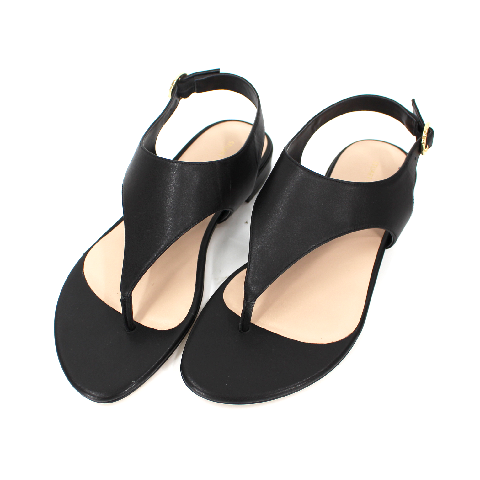 Stuart Weitzman Santorini Black Leather Flat Thong Sandals