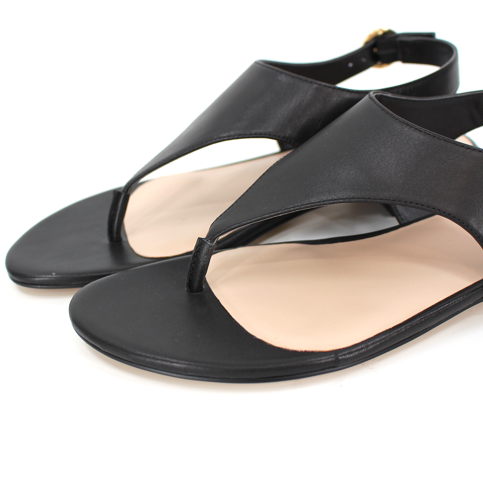 Stuart Weitzman Santorini Black Leather Flat Thong Sandals