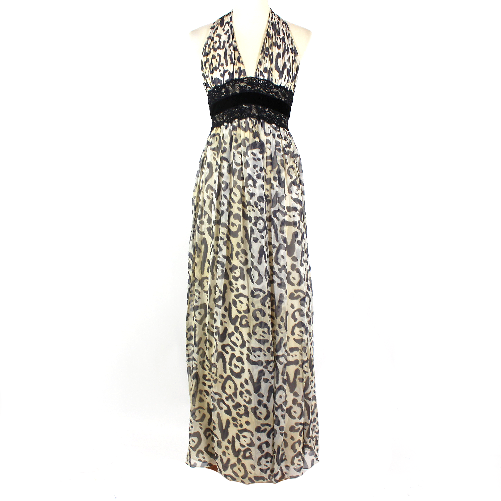 marchesa notte maxi dress Marchesa Notte Silk Tan Black Leopard Halter Maxi dress – The Closet New  York
