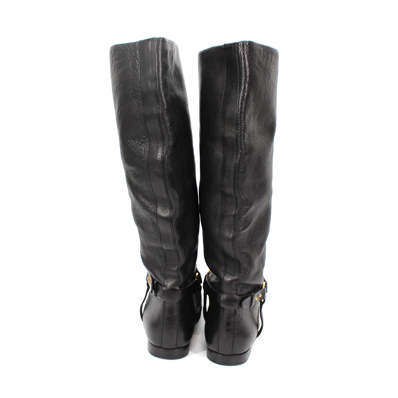 Gucci Black Embossed Emblem Equestrian Leather Riding Boots – The