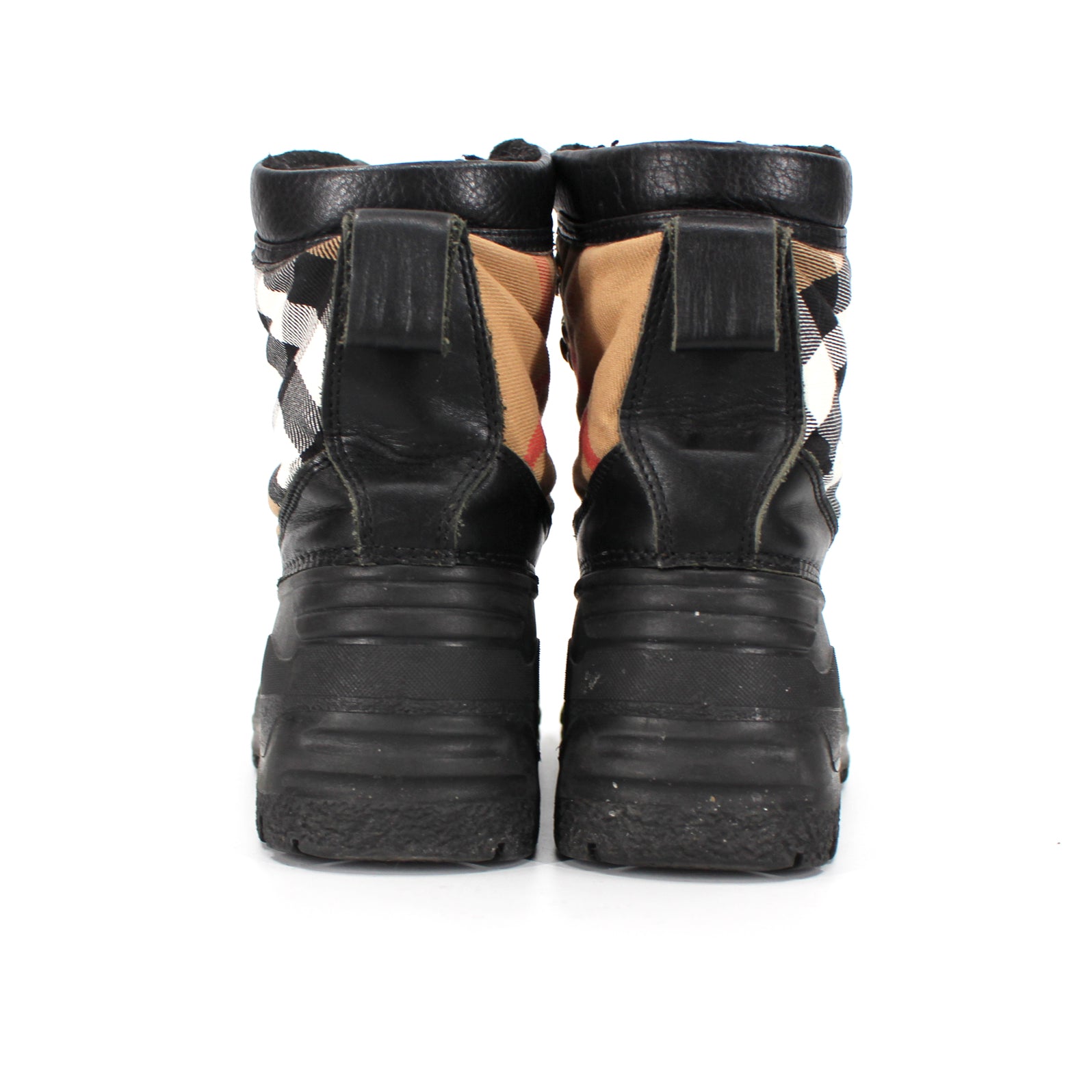 Burberry Black Tan Nova Check Rubber Trim Snow Rain Boots
