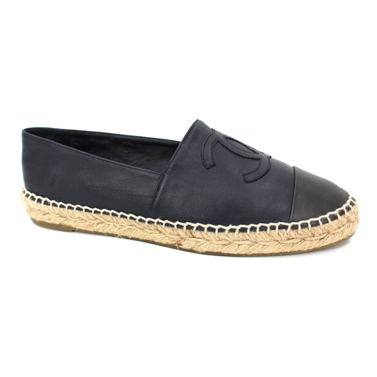 Chanel Navy Leather Espadrilles