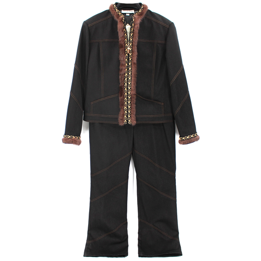 St. John Fur Trim Jacket Pant Set