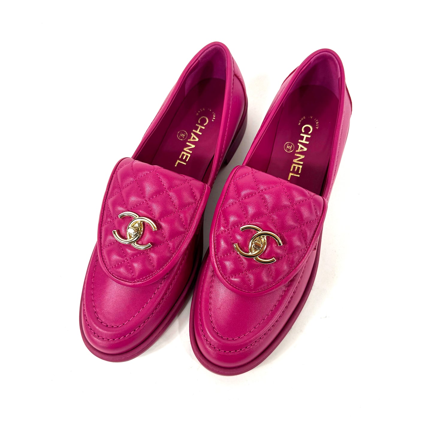 Chanel Quilted Turn-Lock Loafers