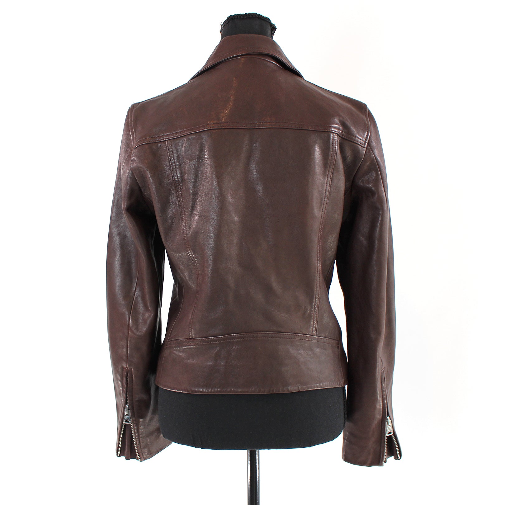 All Saints Dalby Oxblood York Jacket The Leather Zip-Up New – Closet Biker Brown