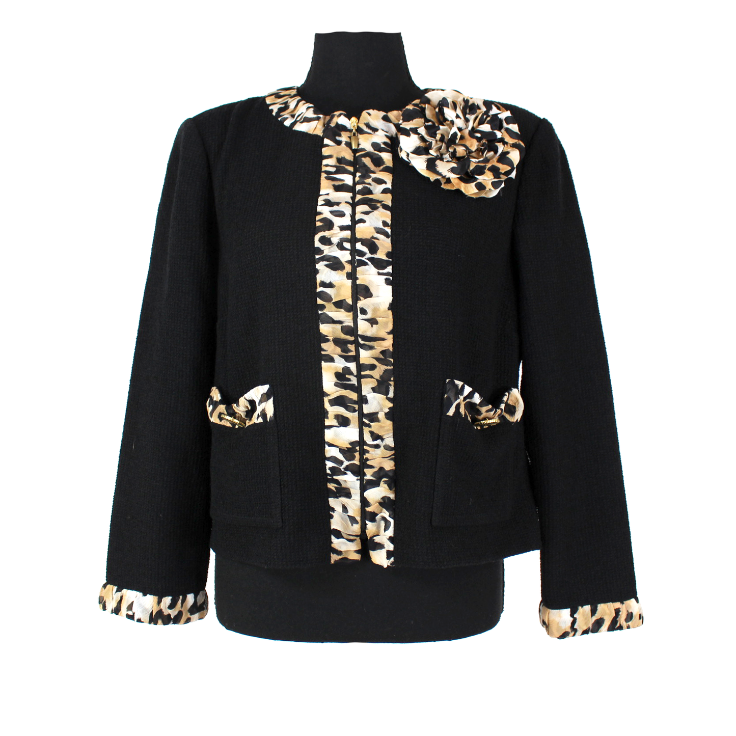 St. John Leopard Print Trim Jacket