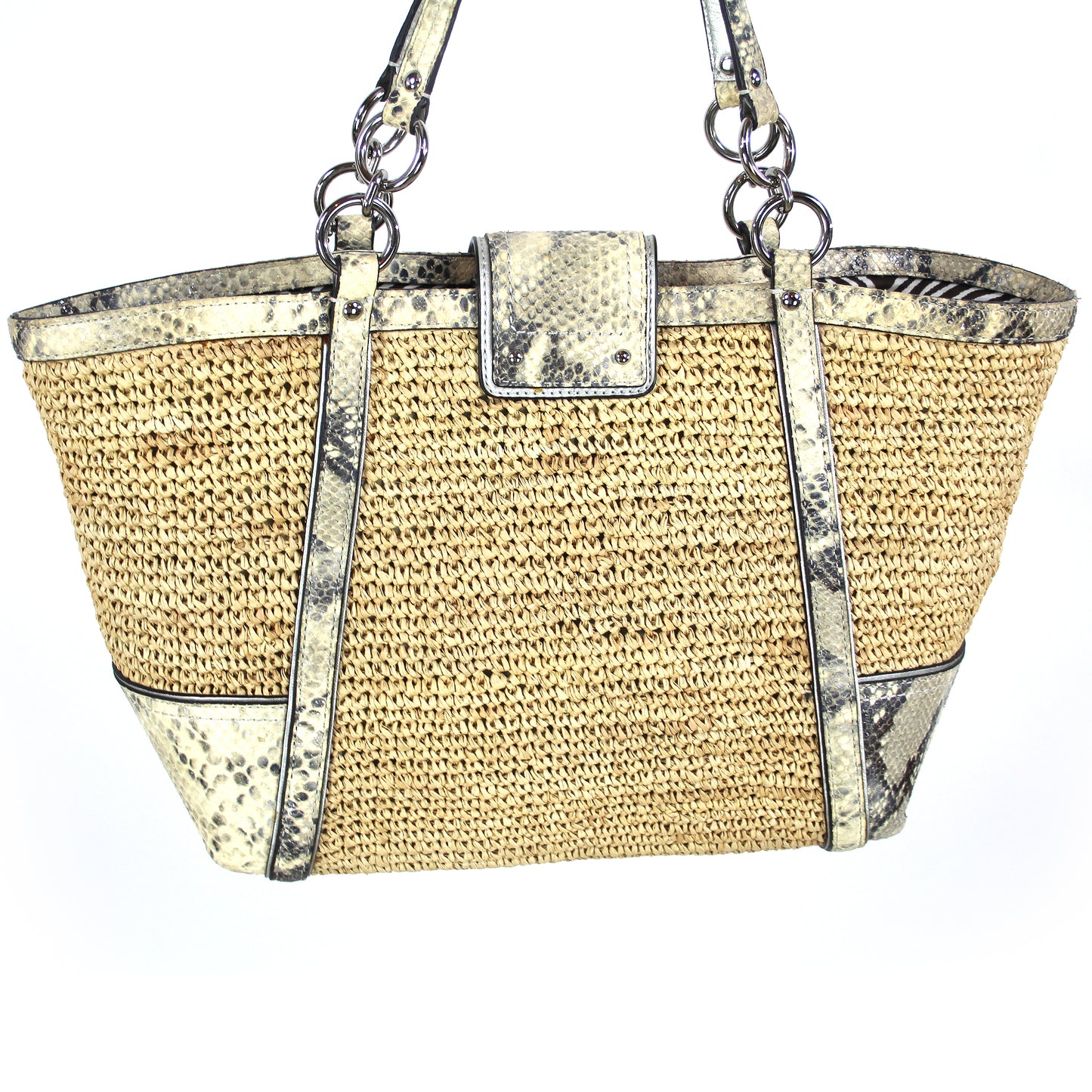 Coach Hampton Leather Straw Tote