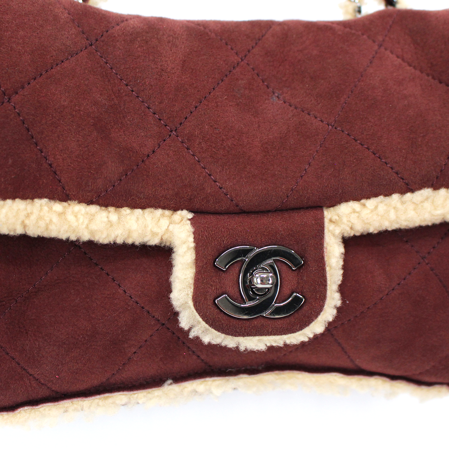 Chanel Bordeaux Crimson Brown Quilted Shearling Flap Bag – The
