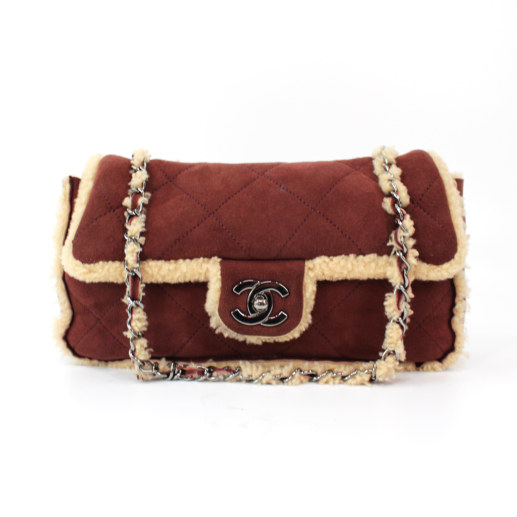 Chanel Bordeaux Crimson Brown Quilted Shearling Flap Bag – The