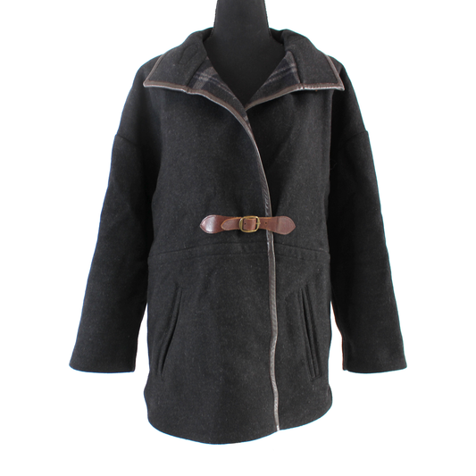 Sandro Leather Buckle Wool Jacket