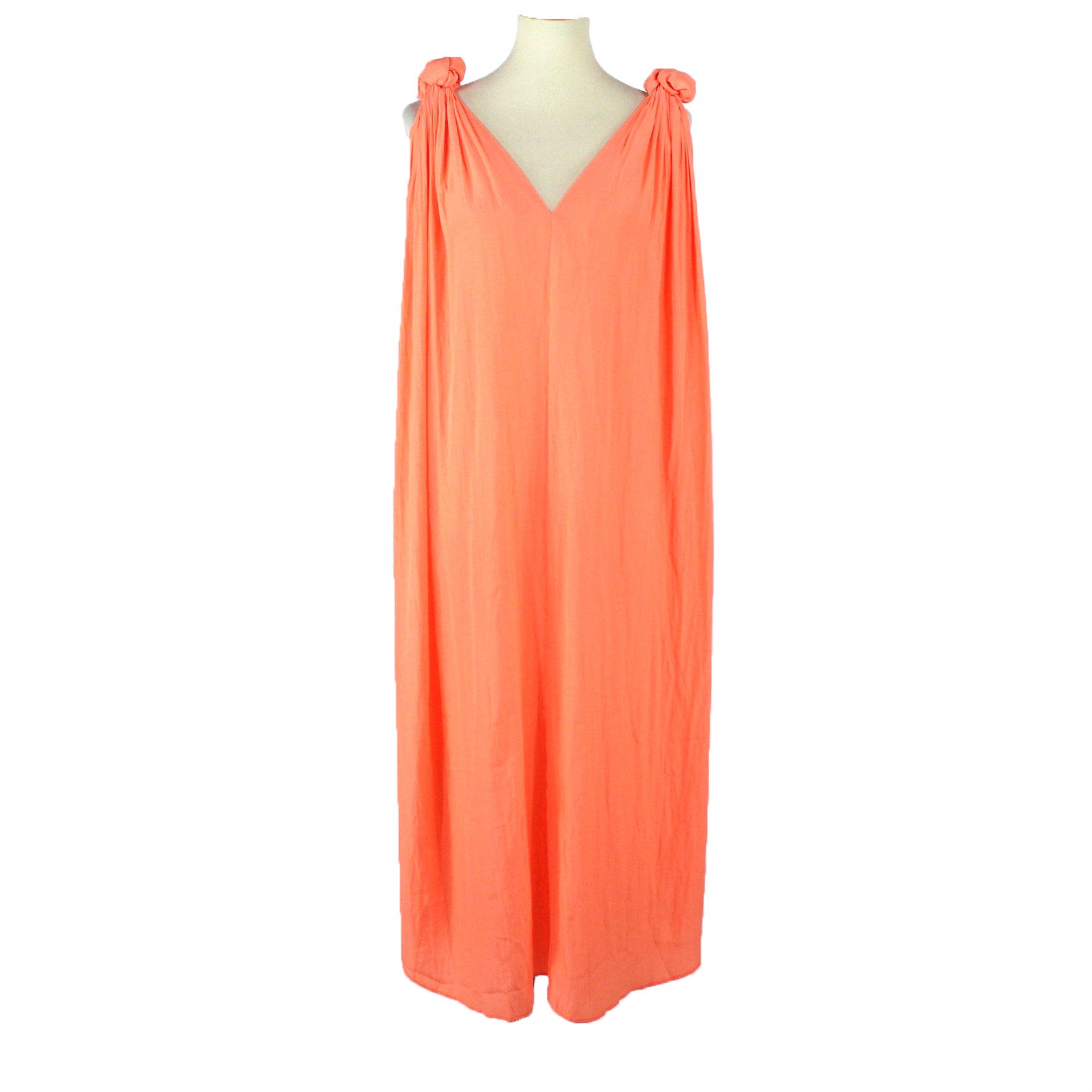 Smythe Knot Neon Coral V-Neck Sleeveless Draping Dress – The Closet New York
