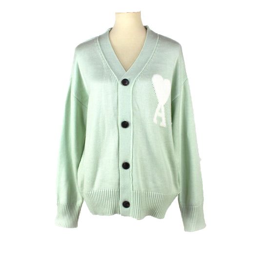 AMI Mint Big Heart Logo Cardigan