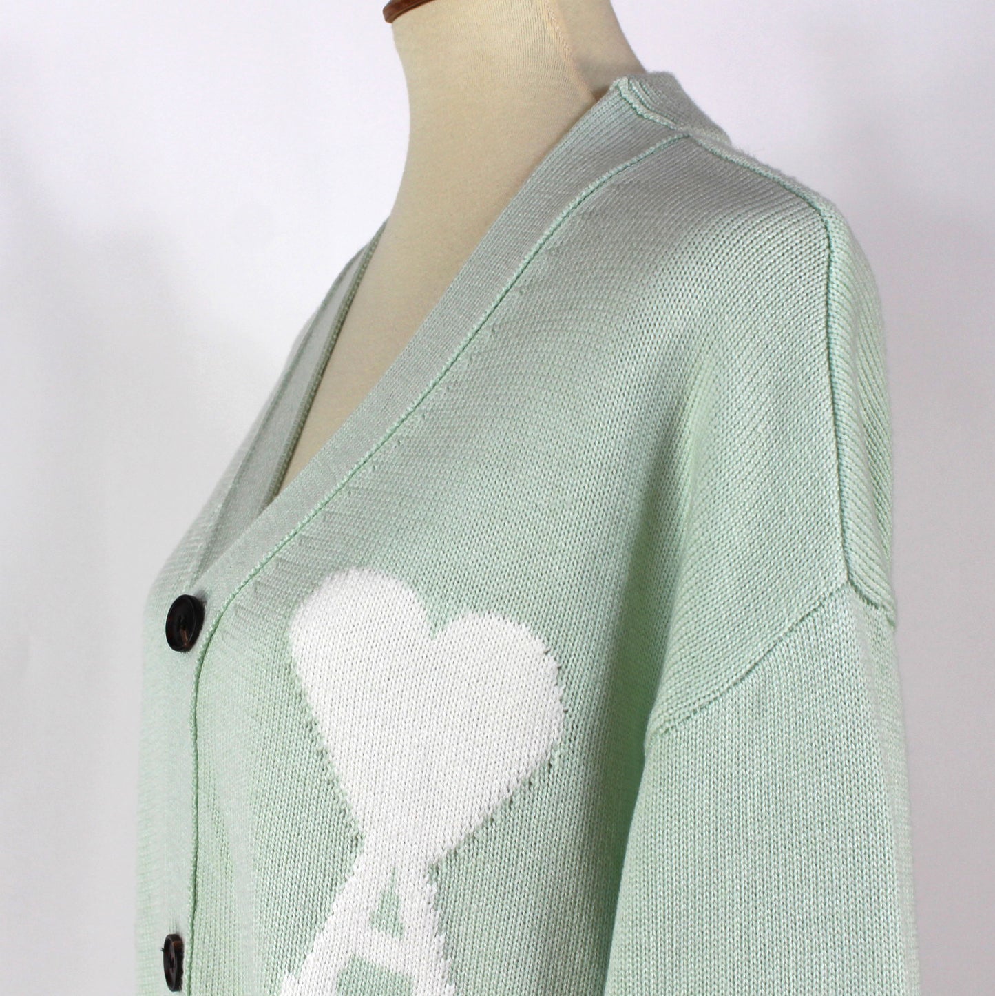 AMI Mint Big Heart Logo Cardigan