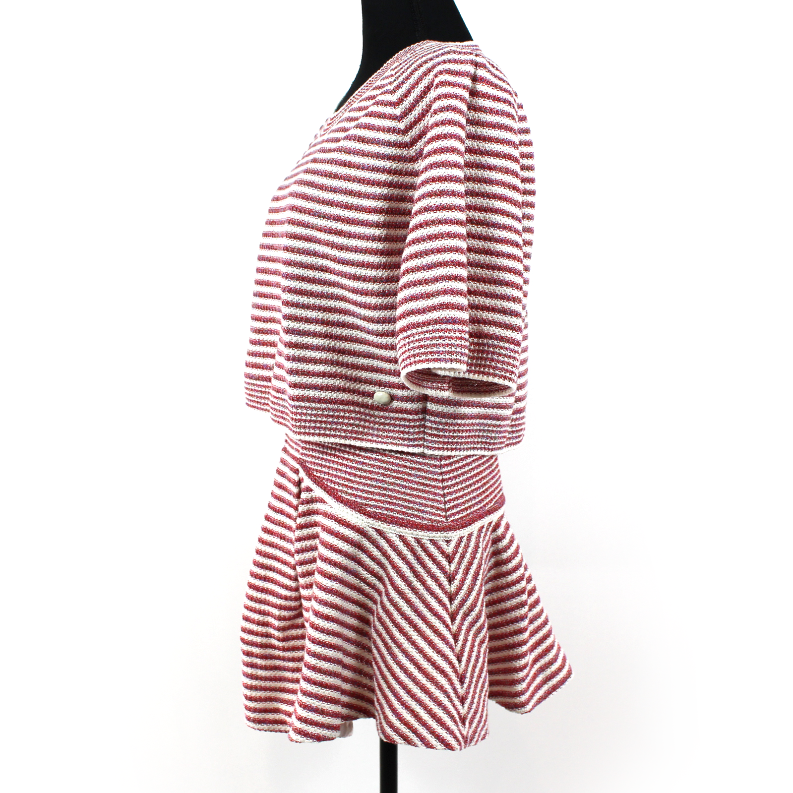 Chanel Red White Striped Knit Boxy Sweater Mini Skirt Matching
