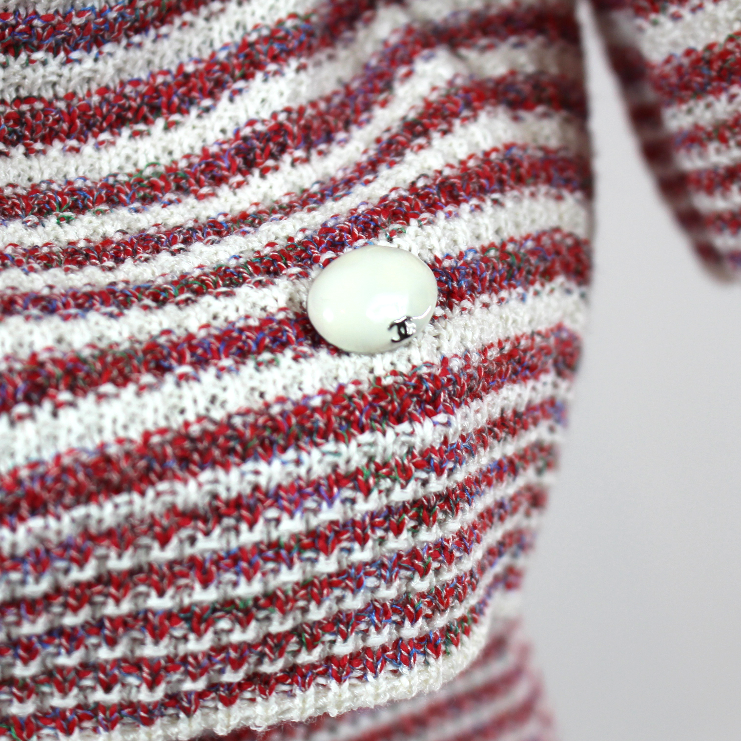 Chanel Red White Striped Knit Boxy Sweater Mini Skirt Matching