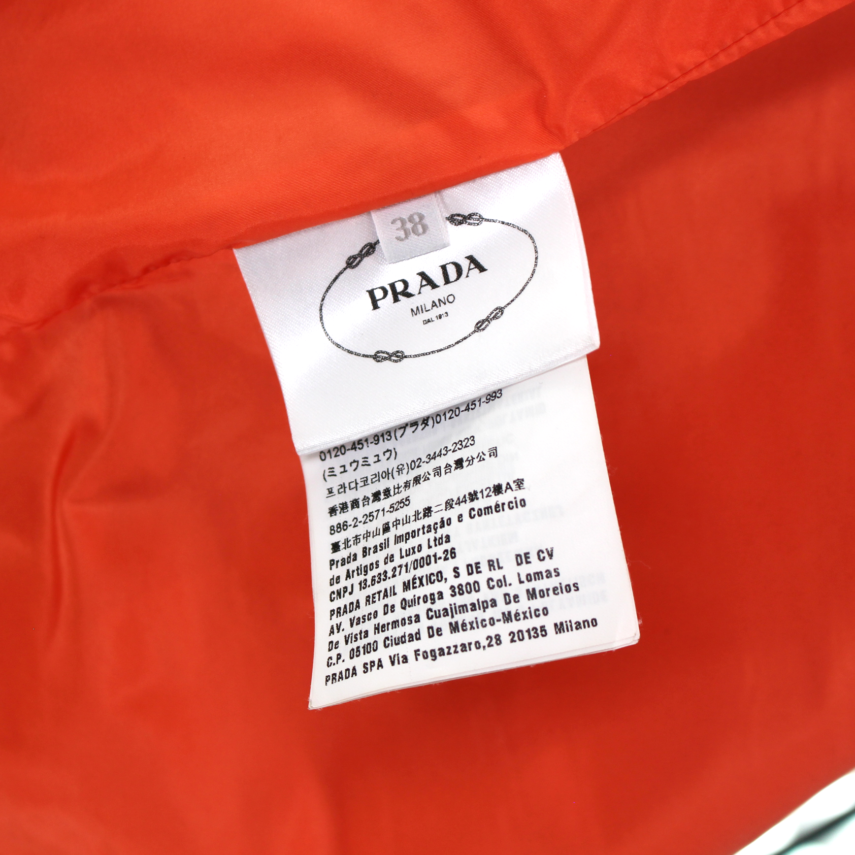 Prada Milano Orange Pack-Away Hooded Wind Breaker Rain Jacket