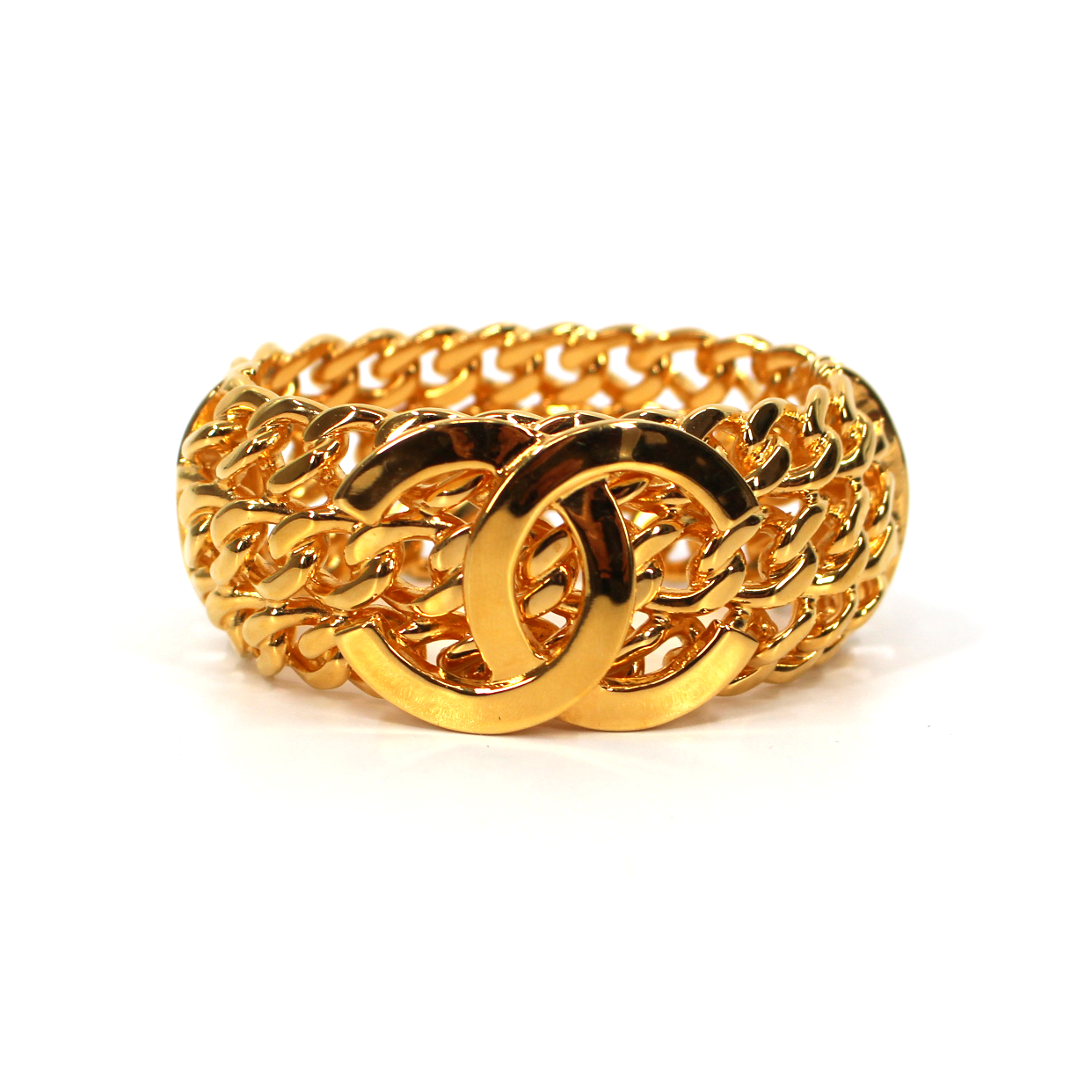 Chanel Gold CC Logo Chunky Chainlink Large Cuff Bracelet – The