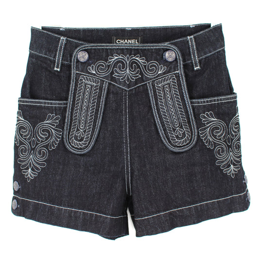 CHANEL Embroidered Denim Shorts